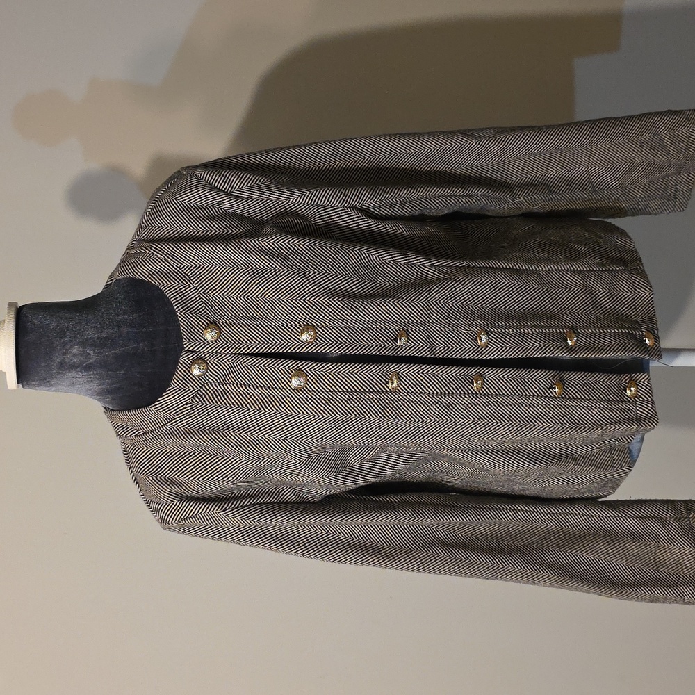 Gray Herringbone Jacket with Silver Buttons‎